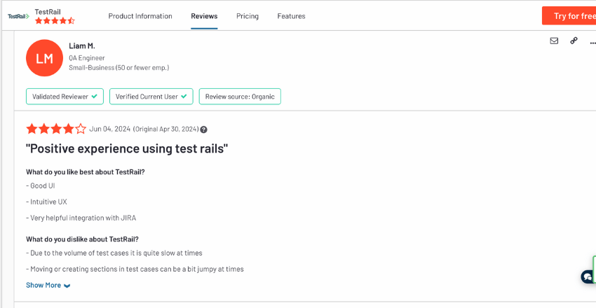 TestRail customer reviews